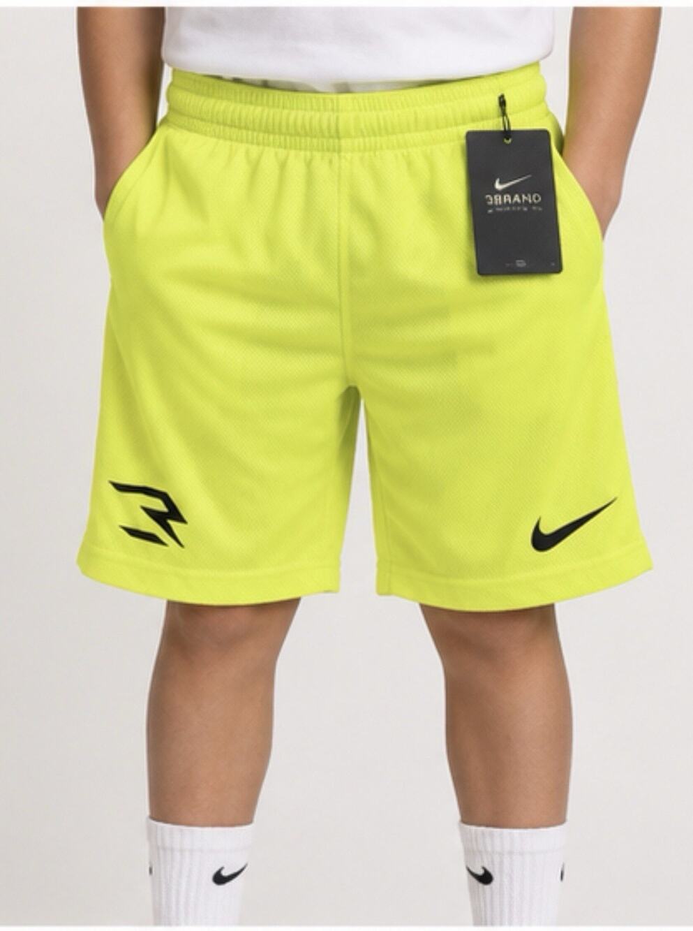 Nike 3BRAND Russell Wilson Boys L Dri-FIT Mesh Shorts Volt Neon Large NWT